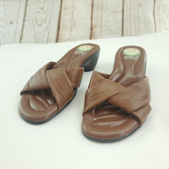 Earth Spirit Womens Searcy Brown Leather Block Heel Slip On Slide Sandals Sz 5.5 - Picture 1 of 10